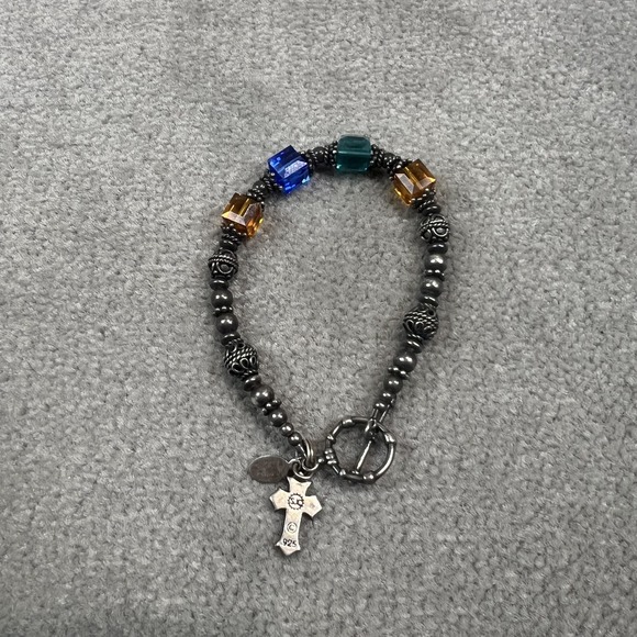Beaded Royalty Y2K Faith Cross Bracelet 7.5 Silver 925 Crystal Artisanal — photo 2